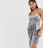 Mad But Magic Cami Dress With Frills In Crushed Velvet-silver