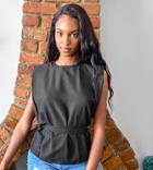 Asos Design Tall Tee With Shoulder Pad And Belt Detail In Black