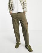 Farah Hawtin Garment Dye Relaxed Tapered Cropped Pants In Khaki-green