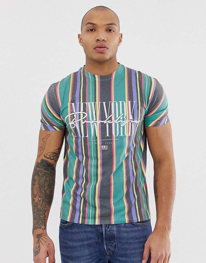 Asos Design Relaxed T-shirt With Vertical Stripes And City Print - Multi