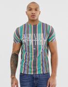 Asos Design Relaxed T-shirt With Vertical Stripes And City Print - Multi