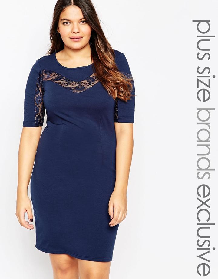 Junarose Lace Insert Body-conscious Dress - Navy