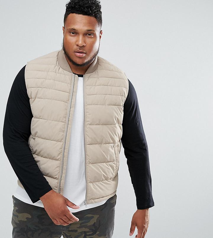 Asos Plus Quilted Vest In Stone - Stone