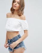 Asos Crop Top In Broderie - White