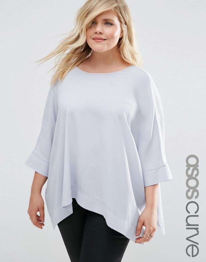 Asos Curve Oversized Woven Tee With V Back - Silver Gray