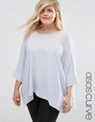 Asos Curve Oversized Woven Tee With V Back - Silver Gray