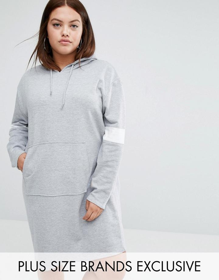 Daisy Street Plus Jersey Hoodie Dress With Pocket Detail - Gray