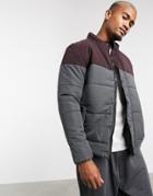 Soul Star Cut And Sew Jacket With Funnel Neck In Gray And Burgundy-grey