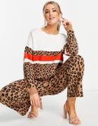 Never Fully Dressed Knitted Color Block Sweater In Contrast Leopard - Part Of A Set-multi