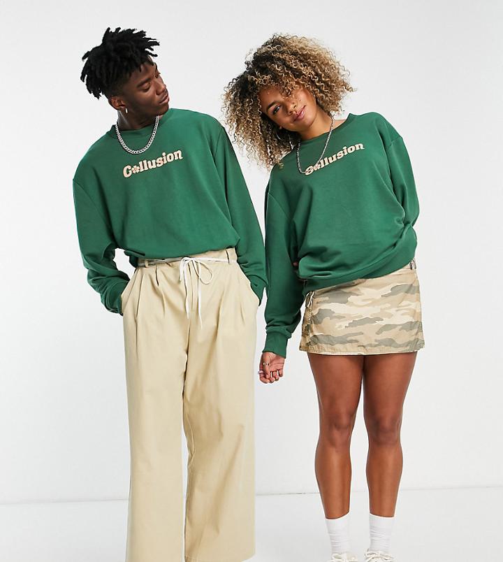 Collusion Unisex Oversized Sweatshirt With Logo In Dark Green