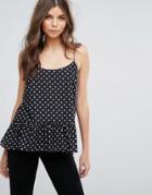 Traffic People Polka Dot Drop Hem Top In Silk Mix - Black