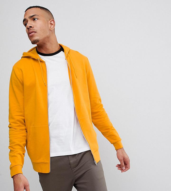 Asos Design Tall Zip Thru Hoodie In Yellow - Yellow