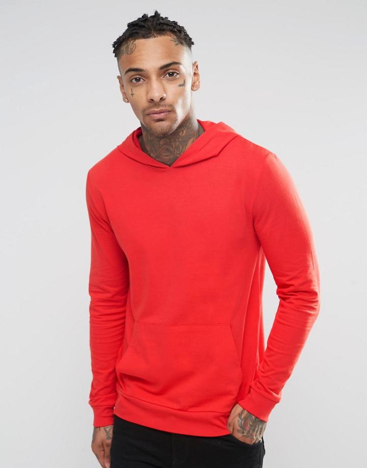 Asos Lightweight Muscle Fit Hoodie In Red - Red
