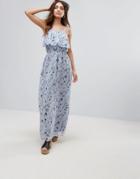 Yumi Frill Top Maxi Dress In Blossom Print - Blue