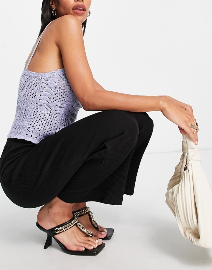 Vero Moda Organic Cotton Ribbed Culottes In Black