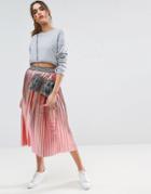 Asos Pleated Skirt In Metallic With Sports Waistband - Pink