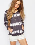 Billabong Tie Dye Slouchy Sweatshirt With Front Pocket And 3/4 Sleeves - Off Black
