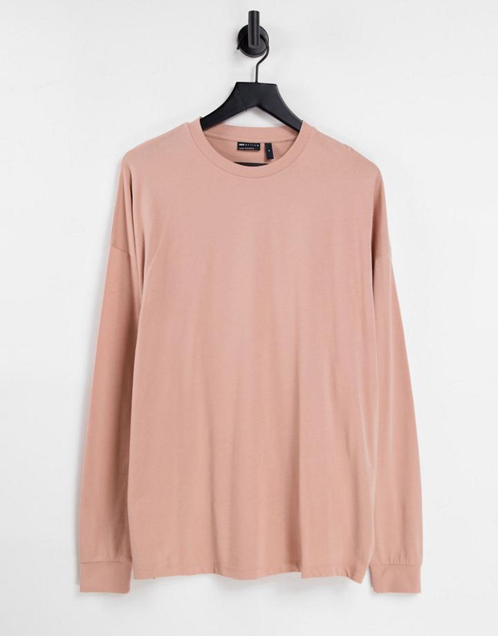 Asos Design Organic Blend Oversized Long Sleeve T-shirt In Tan-neutral