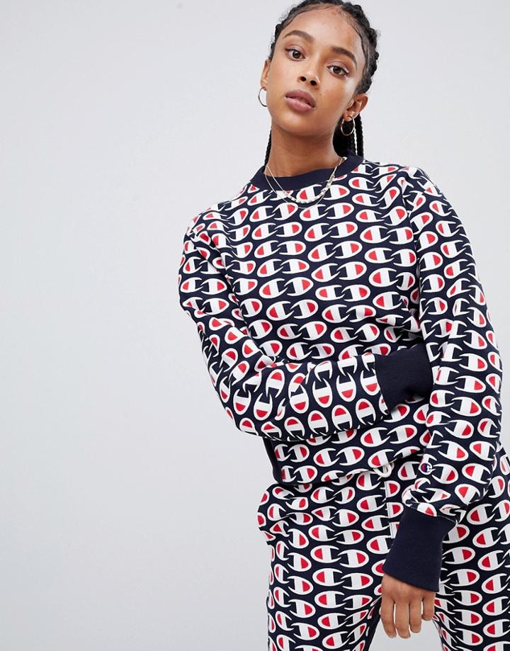 Champion Sweatshirt In All Over Print Reverse Weave Two-piece - Navy