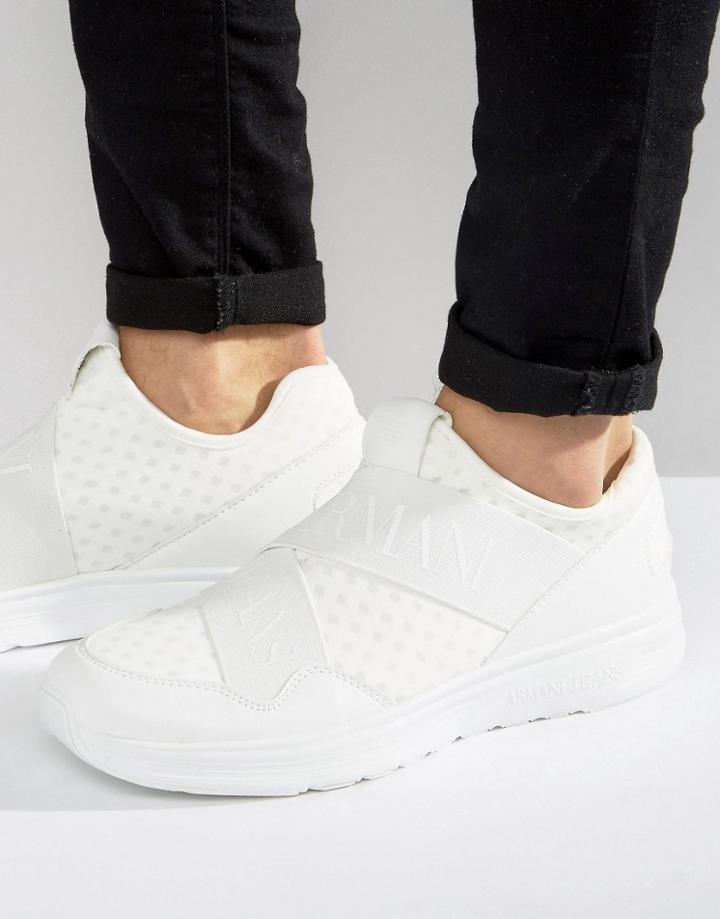 Armani Jeans Elastic Runner Sneakers In White - White