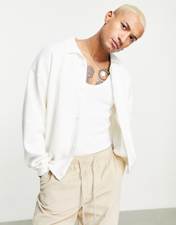 Topman Smart Boxy Knit Jacket In Ecru-white