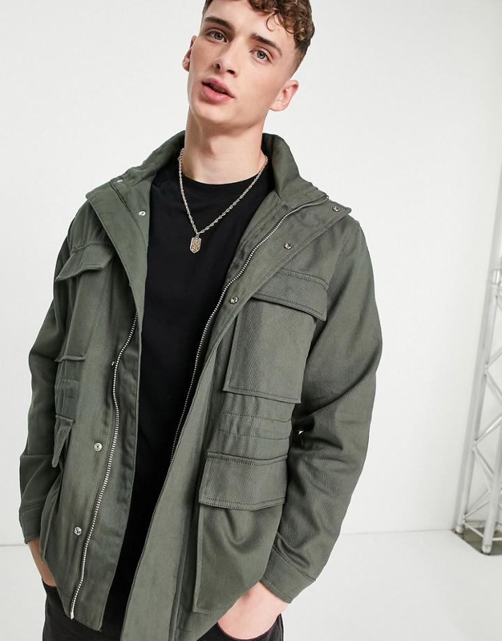Pull & Bear Utility Jacket In Khaki-green