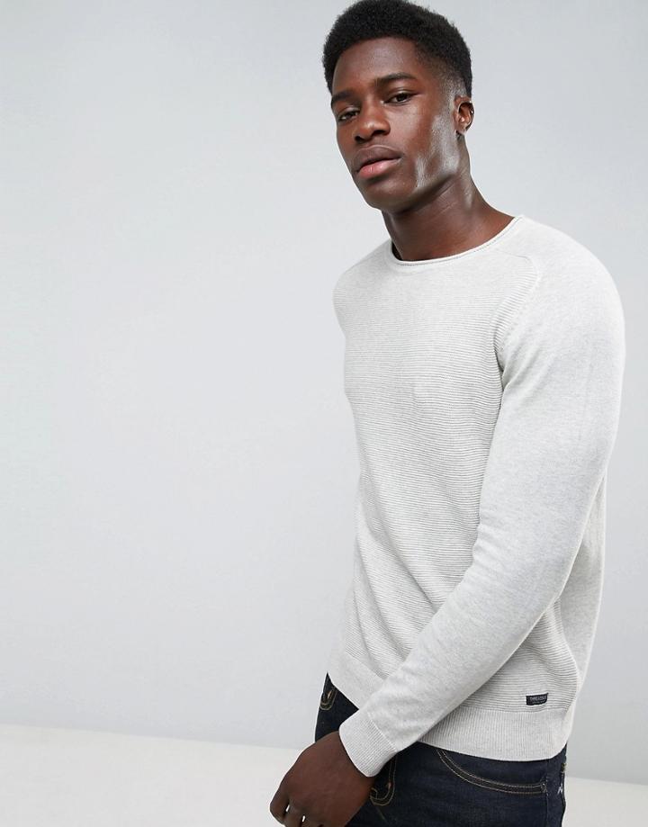 Threadbare Rib Roll Edge Crew Neck Sweater - Gray