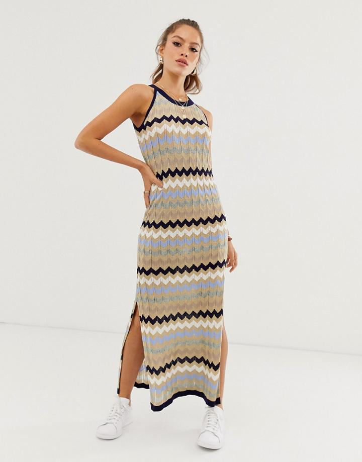 River Island Knitted Midi Dress In Stripe-blue