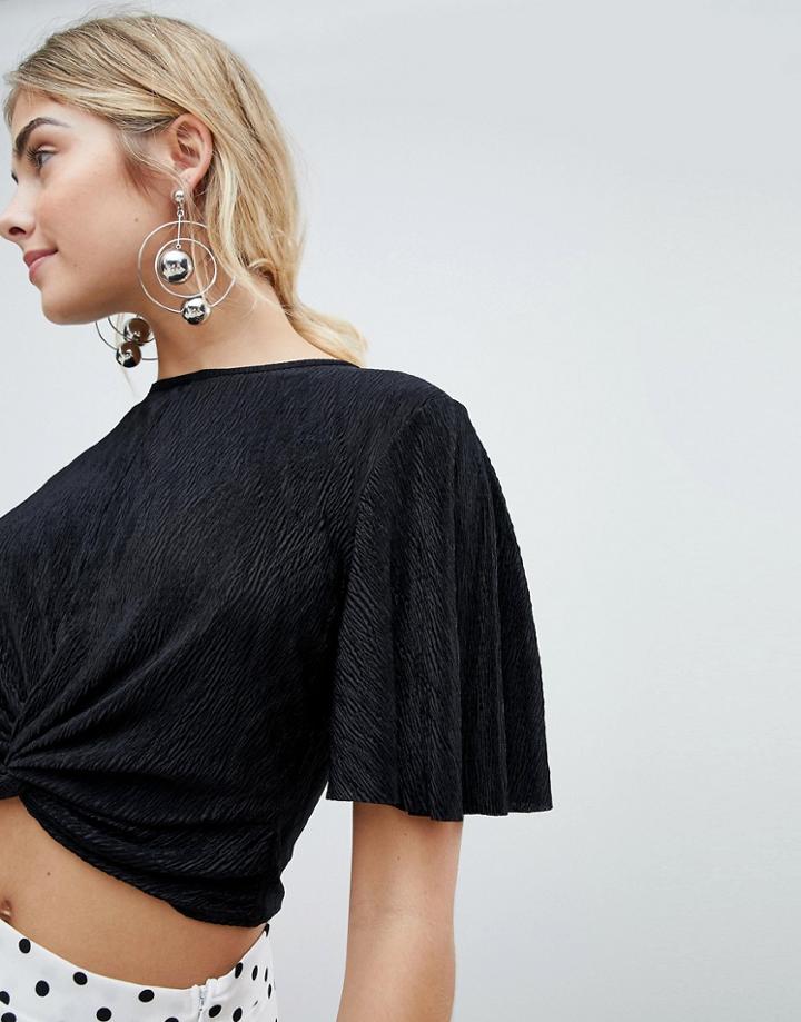 New Look Crinkle Knot Front Crop Top - Red