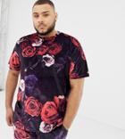 Asos Design Plus Relaxed T-shirt In Floral Velour Two-piece - Purple
