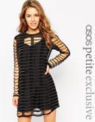 Asos Petite Embellished Grid Shift Dress - Black