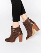 Dolcis Leila Buckle Detail Ankle Boots - Brown Pu