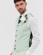 Asos Design Wedding Super Skinny Suit Vest In Green Cross Hatch - Green