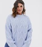 Urban Bliss Plus Balloon Sleeve Cable Knit Sweater-blue