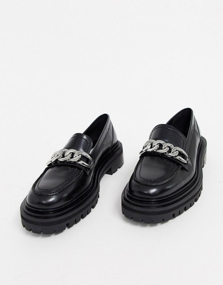Asos Design Mystery Leather Chunky Flat Shoes In Black