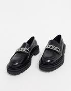 Asos Design Mystery Leather Chunky Flat Shoes In Black