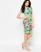 Vesper Alyssa Pencil Skirt In Floral Print - Mint