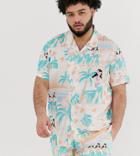 Asos Design Festival Oversized Hawaiian Shirt In Pink With Revere Collar - Pink