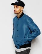 Asos Bomber Jacket With Poppers In Teal - Teal