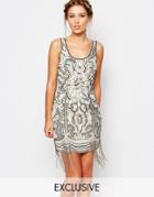 Frock And Frill Embellished Dress With Fringing - White