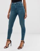 Asos Design Ridley High Waist Skinny Jeans In London Blue Wash - Blue