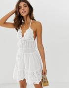 Asos Design Broderie Mini Sundress With Elasticated Waist-white