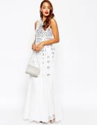 Asos Red Carpet Mesh Fit And Flare Maxi Dress With Ring Detail - White