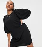 Simply Be Shift Dress With Puff Sleeves In Black
