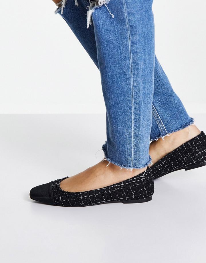 Asos Design Locket Square Toe Ballet Flats Black Tweed