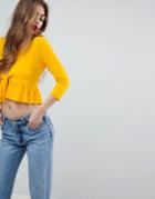 Asos Top With Knot Front Ruffle - Yellow