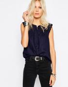 Only Tie Front Top With Frill Sleeve - Night Sky