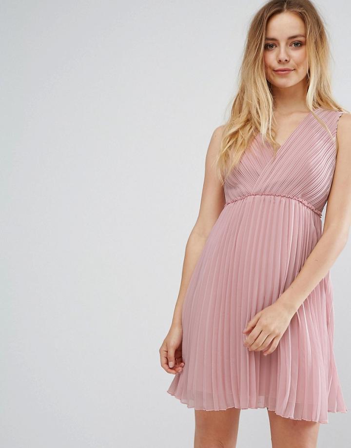 Vila Pleated Wrap Front Dress - Pink
