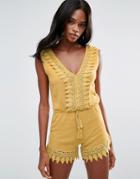 Mango Lace Cotton Romper - Yellow