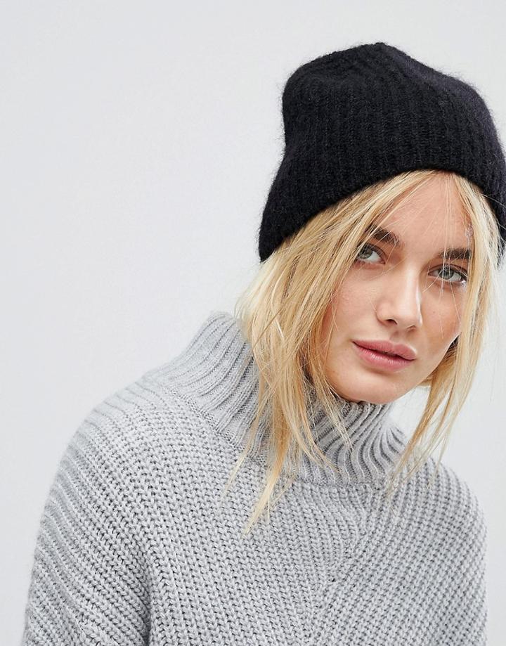 Weekday Mohair Mix Ribbed Beanie - Black